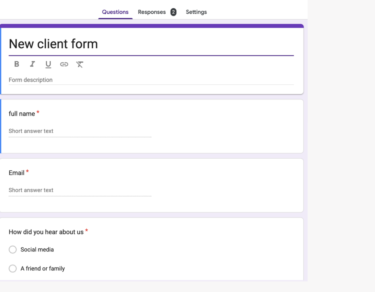 New client Google Form